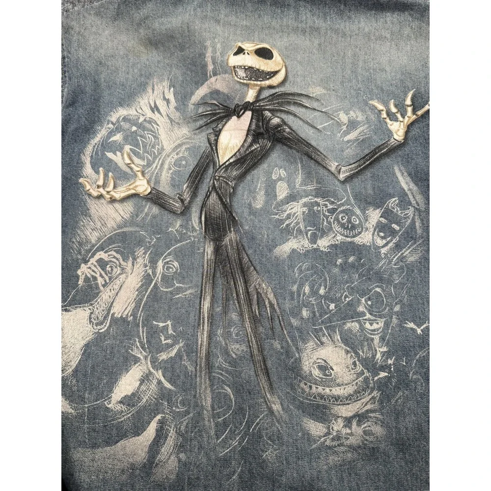 Disney Studio Collection Jacket Mens Large Blue Denim Jack Skellington Halloween